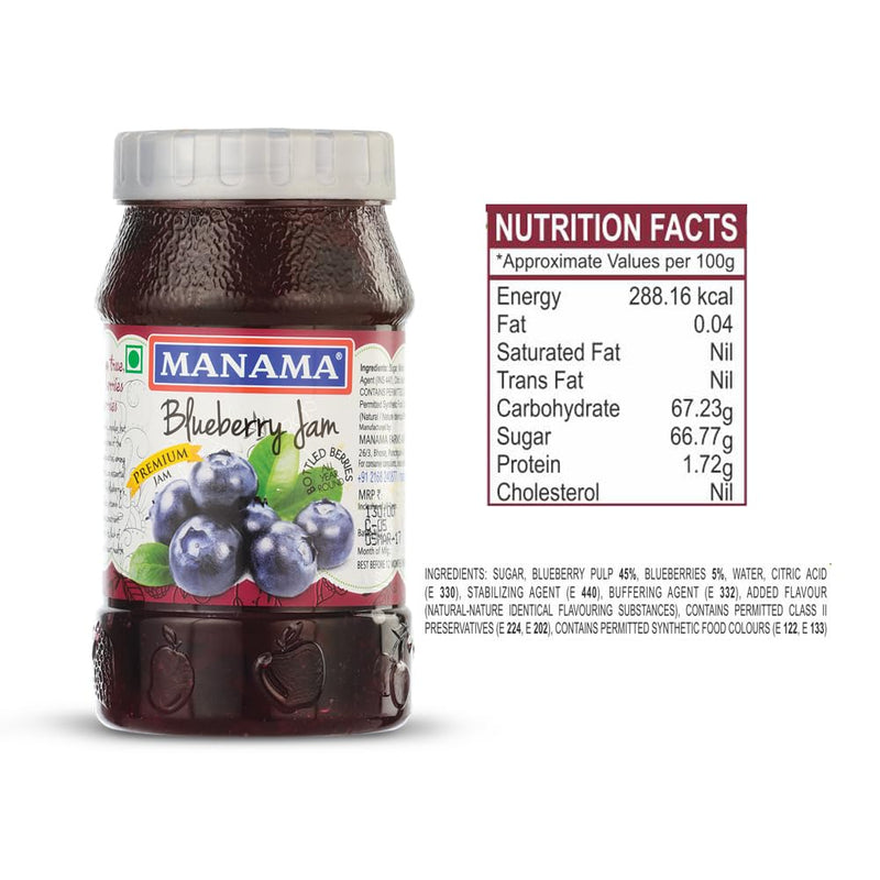 Manama Blueberry Fruit Jam and Mulberry Fruit Jam, 500GMS Each, Pack of 2