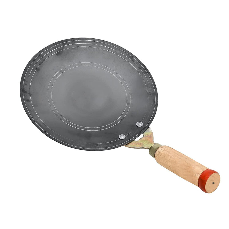 PTR Pure Iron Tawa with Double Nails and Wooden Handle for Healthy and Hassle-Free Cooking of Roti, Chapati, Paratha, and Fulka - Made in India