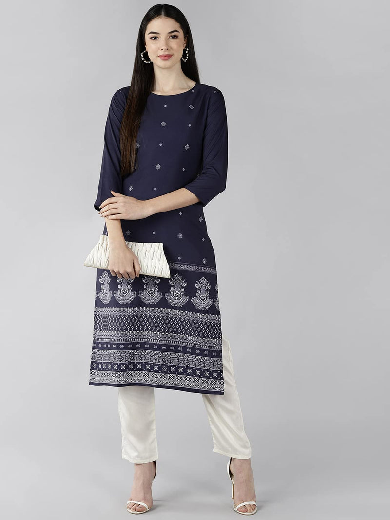 Vaamsi Crepe Printed Kurti(VPK1767_Blue_XL)