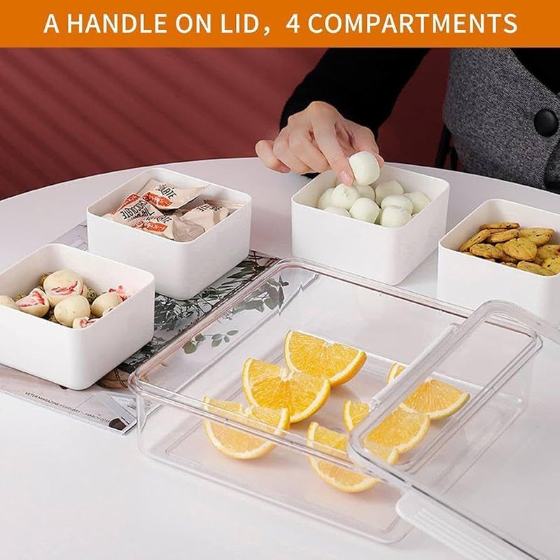 Bissell Storage Serving Trays for Divided Veggie Tray with Lid Sealed Sectioned Snack Serving Platter Storage with 4 Compartments Snackle Box (White)