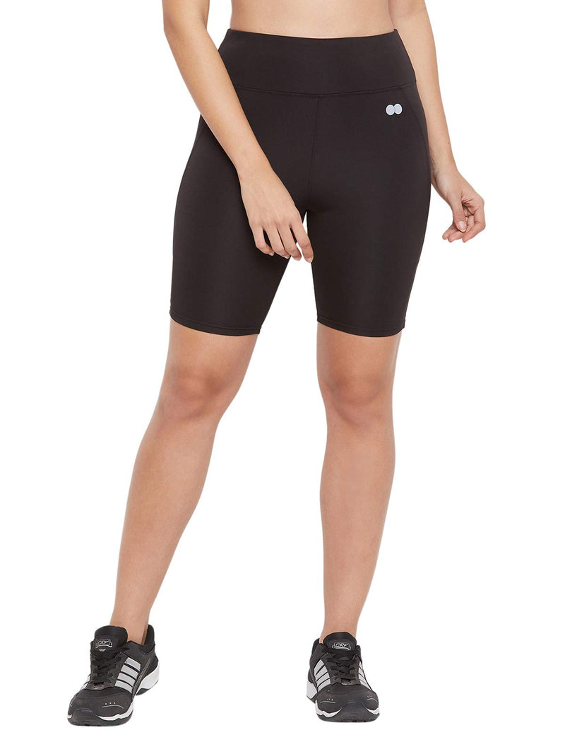 Clovia Women's Polyester Activewear Sports Cycling Shorts (AB0055P13_Black_M)