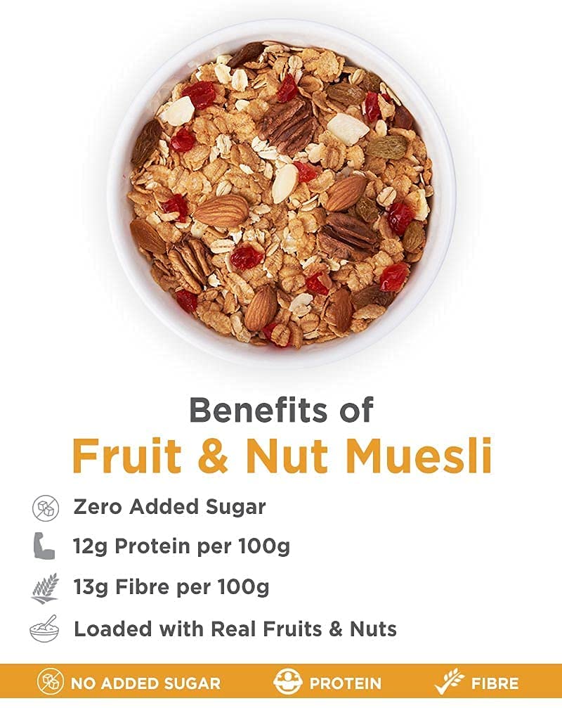 True Elements Muesli Fruit and Nut 700g - 11g Clean Protein | Cereal for Breakfast | Healthy Food