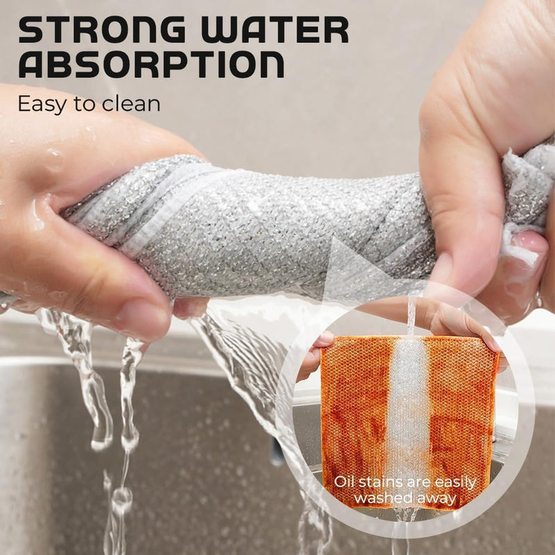 PRACHAND Multipurpose Wire Dishwashing Rags for Wet and Dry Stainless Steel Scrubber Non-Scratch Wire Dishcloth for Washing Dishes Sinks Counters Easy Rinsing Machine Washable Pack (5)