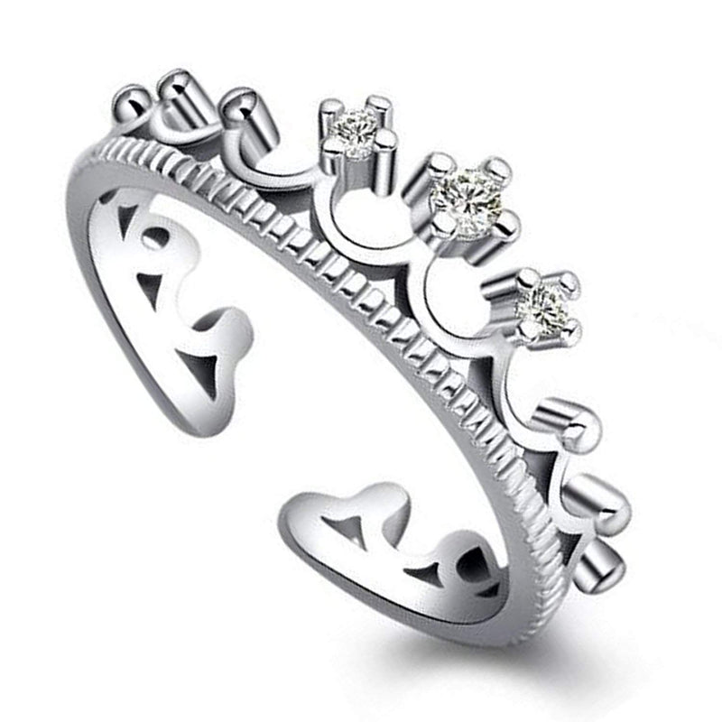 Okos Rhodium Plated Combo Of 4 Adjustable Finger Rings Studded With White Crystal Stones For Girls And Women CO1000390