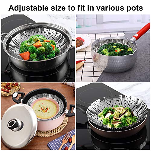 Zocy Steamer Basket Stainless Steel Instant Pot Accessories for Food and Vegetable, Premium Expandable Steam Basket to Fit Various Size Pots Medium (6" to 9.5"))