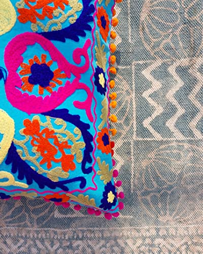 Prathaa Cushion Covers with Suzani Embroidery 16 X 16 inches for Living Room Home Décor Cushion Covers | JYD_12
