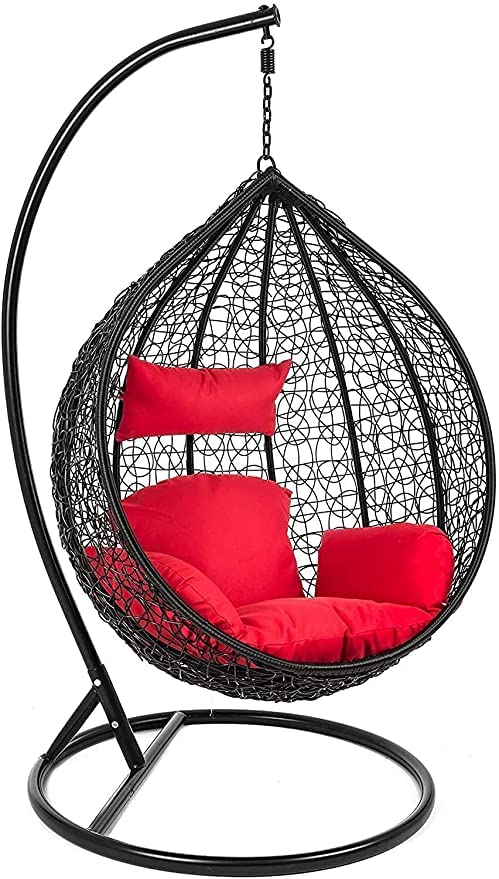 ABS MODERN CRAFTS AND LANDSCAPING Single Seater Swing Chair with Stand, Cushion Outdoor/Indoor/Balcony/Garden (Large Swing) (Red)