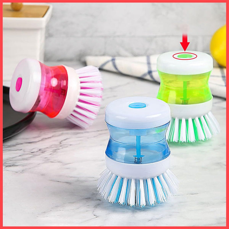 wolpin Plastic 2-In-1 Dishwashing Brush Scrub & Dishsoap Dispenser For Kitchen (Pack Of 2 Pcs) Cleaning Dishes, Gas Top And Cookware