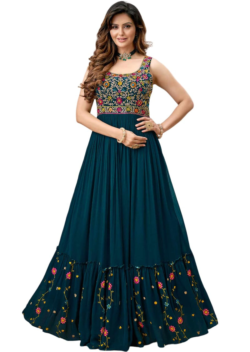 Hokado Women's Georgette Stitched Western Long Anarkali Gown (XX-Large, RAMA)