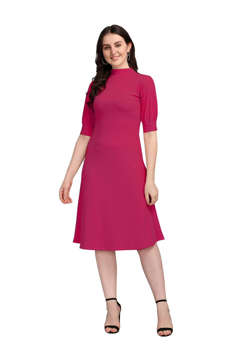 PURVAJA Women's Corduroy Fit and Flare Knee-Length Dress (Ruby-114-PN-XL_Pink