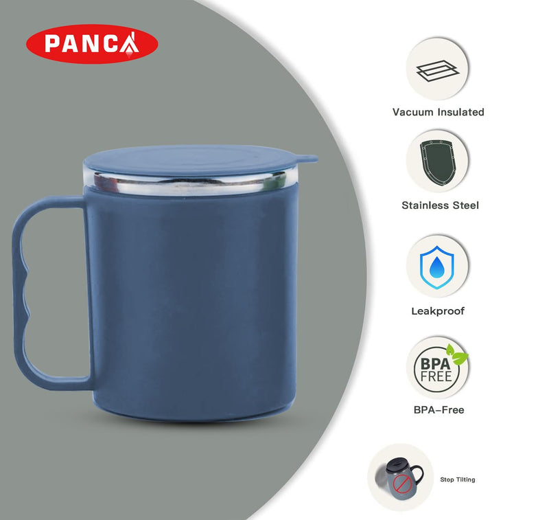 PANCA Coffee Mug with Lid Insulated Stainless Steel for Tea Milk Mug Inner Stylist Double Wall Cup for Home Office Restaurant Use Gift Pack of 1