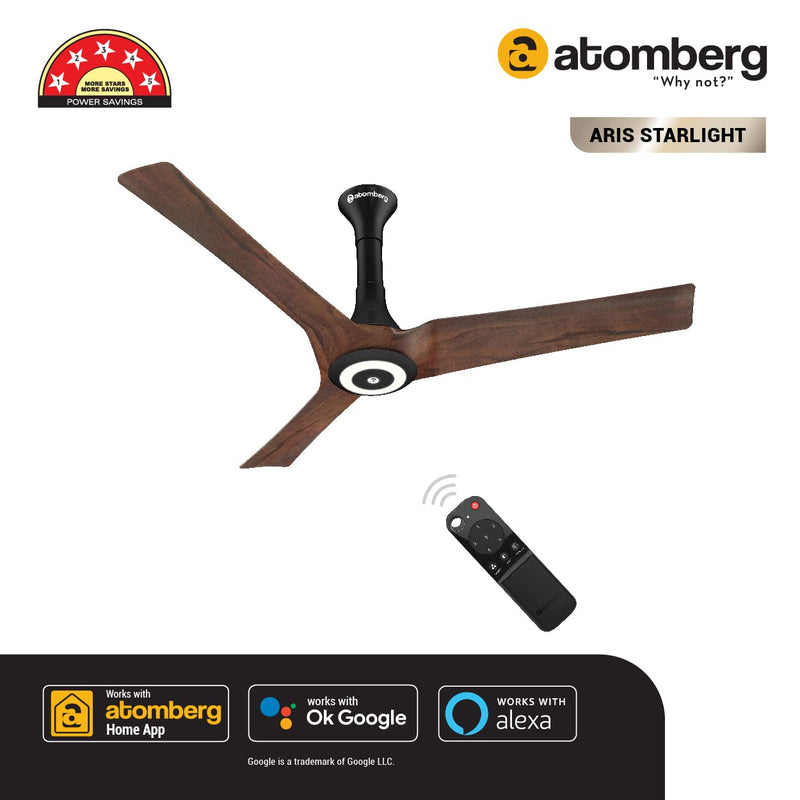 atomberg Aris Starlight 1200mm Ceiling Fans with Underlight, IoT and Remote Control | Smart Fan with Noiseless Operation | BLDC Motor 5 Star Rated Ceiling Fan | 2+1 Year Warranty (Dark Teakwood)