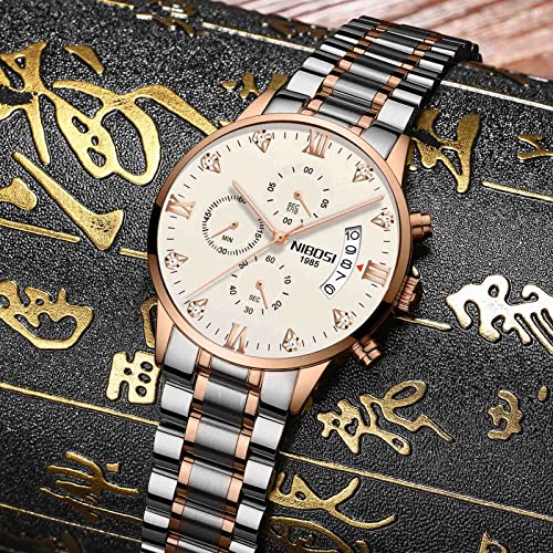 NIBOSI Men Watches Fashion Analogue Simple Style Watches Black Dial Alloy Strap Waterproof Watches for Men Gentlemen Husband Boys with Birthday Gift (Silver)