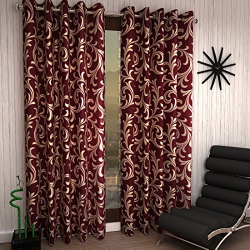Home Sizzler 2 Piece Eyelet Polyester Window Curtain - 5ft, Maroon