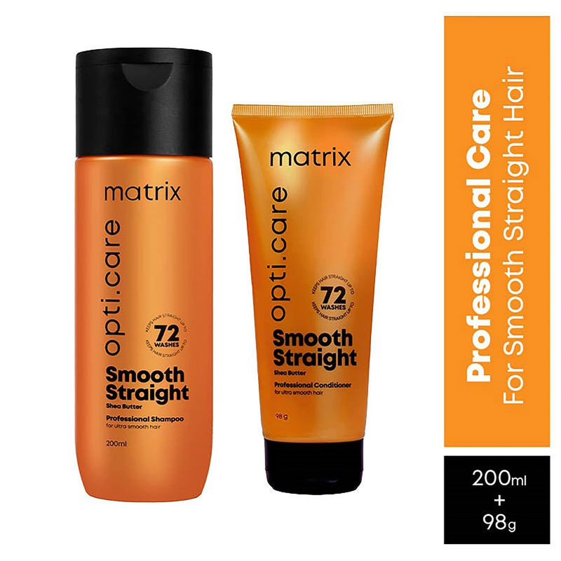 Matrix Opti.Care Professional Shampoo and Conditioner Combo for Salon Smooth Straight Hair | Control Frizzy Hair for up to 4 Days | With Shea Butter | No Added Parabens (200 ml + 98 g)