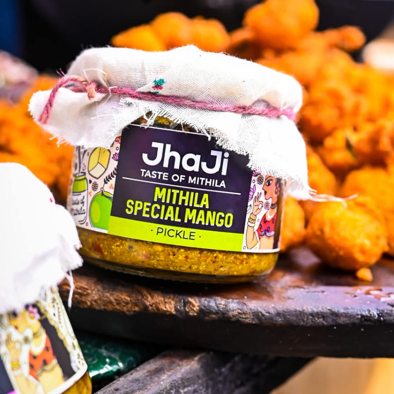 Jhaji Store's Mithila Special Mango Pickle | Bihari Style Aam Ka Achaar | Tangy and Spicy | Masaledaar & Khatta | 1-Inch Mango Pieces | Sun-Dried. No Artificial Preservatives & Colors | Bihari-Style Homemade Pickle, 250g