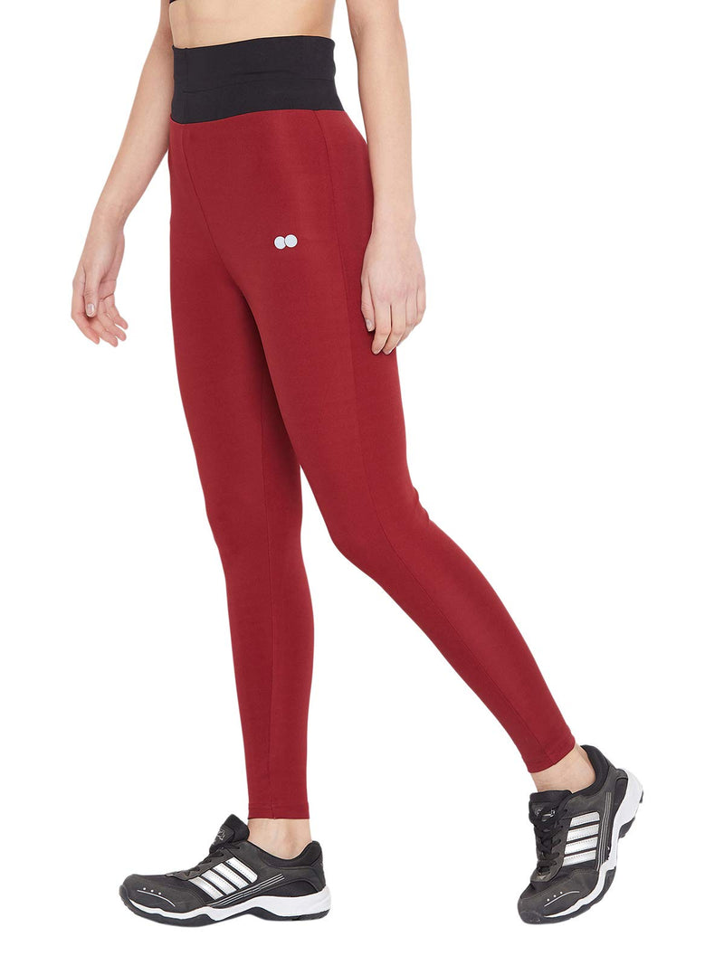 Clovia Women's Slim Fit Polyester Activewear Ankle Length Tights (AB0050P04_Red_XXL)