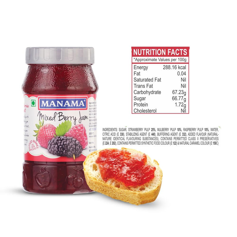 Manama Mixed Berry Jam (Raspberry, Strawberry and Mulberry), Pack of 1, 500GMS Each