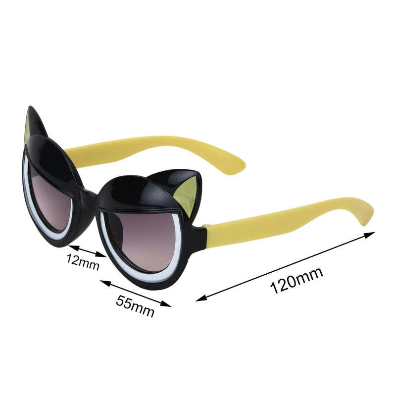 Amour Black & Green Full Framed Cat Ears Medium Sized Unisex Cat Eye Sunglasses with Purple Gradient Lens for Kids (5-8 Years)