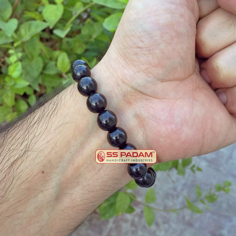 S.S. PADAM HANDICRAFT INDUSTRIES A Grade Black Ebony Wood Karungali Kattai Beads 10mm Wrist Bracelet