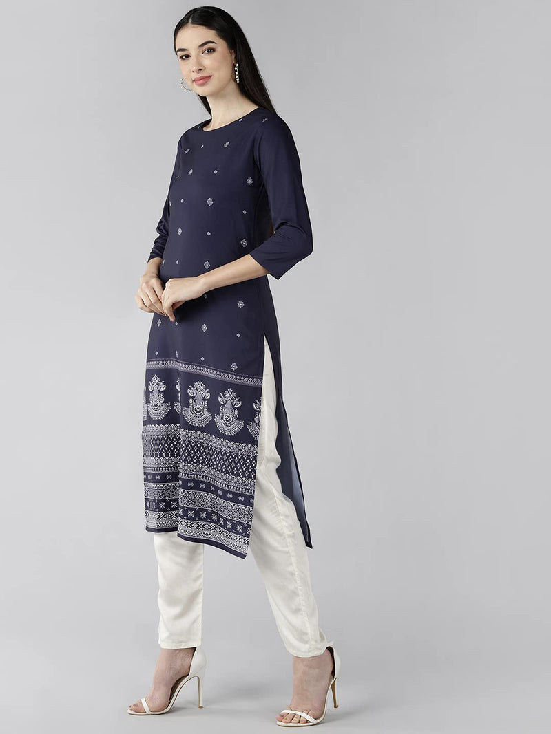 Vaamsi Crepe Printed Kurti(VPK1767_Blue_XL)