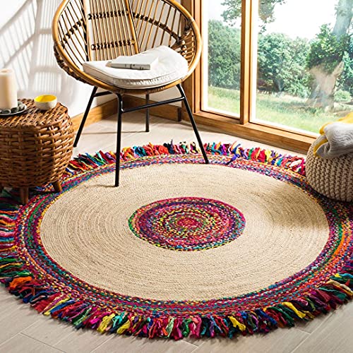 ☆LBY Handwoven Cotton Natural Reversible Rugs Round Braided Floor Carpet Mat for Living Room, Bedroom, Dining, Office, Restaurant (60 CM, K)