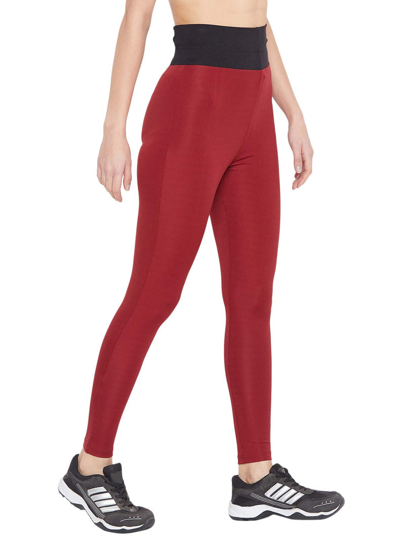 Clovia Women's Slim Fit Polyester Activewear Ankle Length Tights (AB0050P04_Red_XXL)