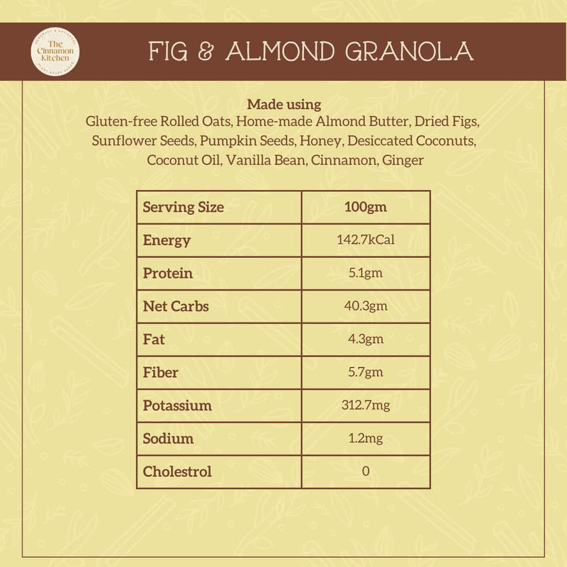 Fig & Almond Granola(200g)- The Cinnamon Kitchen|100% Natural & Healthy|Vegan|Gluten Free|Organic|PCOS Friendly|