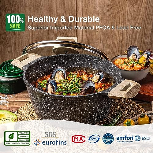 CAROTE 24Cm/4L Granite Non Stick Handi, Induction Casserole, Stew Pot, Biriyani Pot, Kadai, Sauce Pot With Lid, 4 Liter