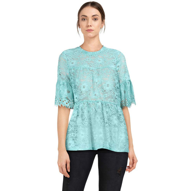 VERO MODA Womens Round Neck Lace Top (Twilight_X-Small)