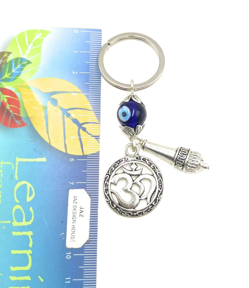 Jaz� Feng Shui Evil Eye-Nazar Suraksha Kavach Key Ring with OM & Hanuman ji Ki Gada Charm- Hanging for Good Luck, Prosperity, Home, Car and Wallet