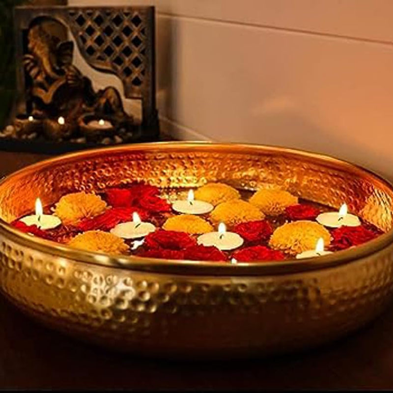 Huouse Decore Decorative Metal urli Bowl for Home Decor Floating Flower Big Size Diwali puja Office Table decore (tyre urli)