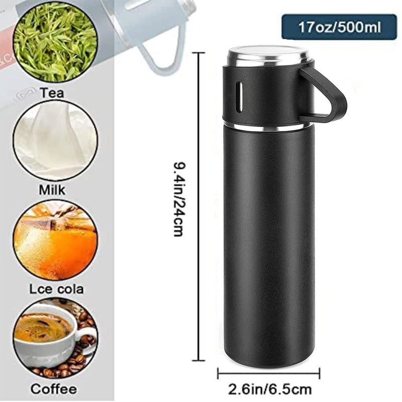 Giftana Diwali Corporate Gift Items for Employees/Vacuum Flask Gift Set with Cup/Vacuum Insulated Double Wall Stainless Steel Bottle with Cup for Coffee Hot Drink & Cold Drink Water 500 ml (Black)