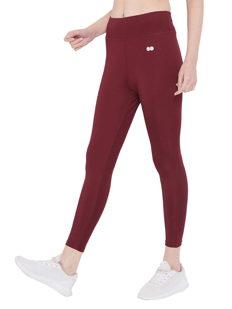 Clovia Women's Active Tights with Wide Elastic Waistband (AB0042A09_Red_M)