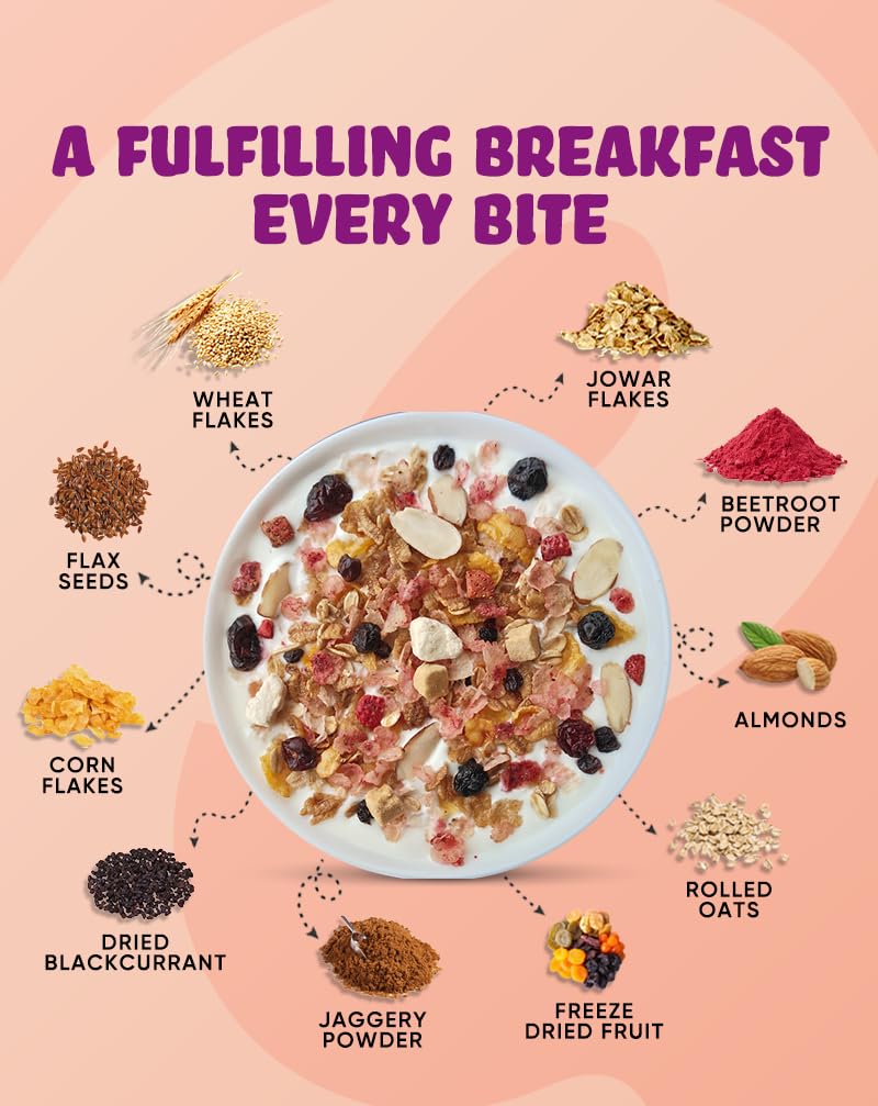 True Elements Muesli Fruity Delight 700gm | Natural Fruits & Nuts | Cereal for Breakfast | Rich In Fibre and Gluten Free Muesli