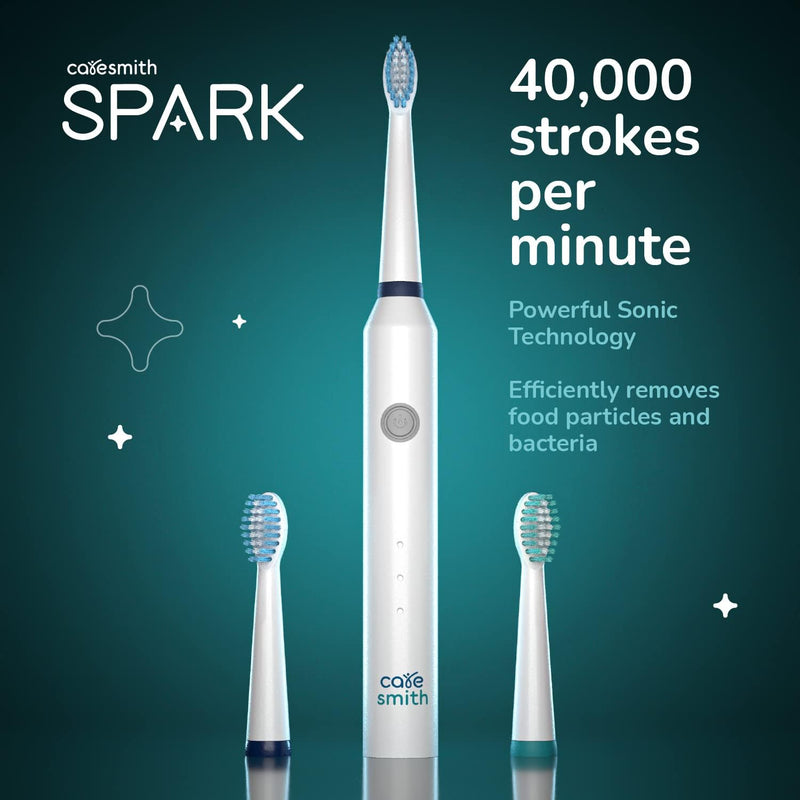 Caresmith Spark Rechargeable Electric Toothbrush | 6 Operating Modes | 40000 Vibrations per Minute | 2 Brush Heads (White)