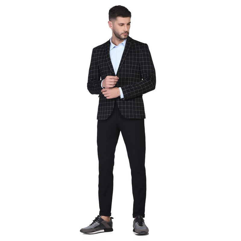 blackberrys Checks Polyester Slim Fit Mens Work Wear Suit (Black, Size_40)