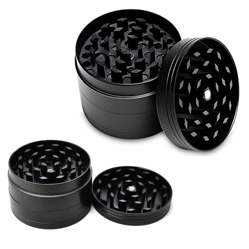 Xtore Small Size Spice Herb Grinder with Pollen Catcher and Brush, Two Filtration Mesh Screens - (Solid Black)