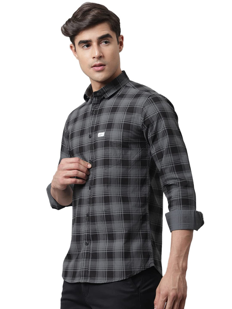 Majestic Man Men Checkered Slim Fit Casual Shirt (Grey, X-Large)