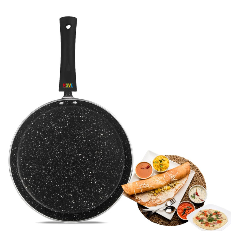 Nsvl Aluminium Non-Stick Dosa Tawa with Handle| Granite Finish | Pfoa Free | High Temperature Resistant Exterior Coating | 25 Cm | Black (DOSA TAWA Premium)