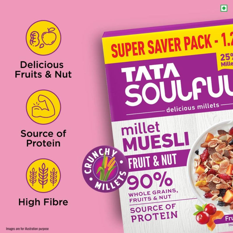 Tata Soulfull Fruit & Nut Millet Muesli, Contains Fruits & Almonds, 400g, Buy 2 Get 1