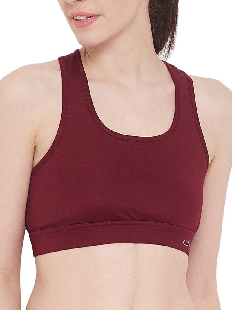 Clovia Women's Nylon Lightly Padded Wire Free Sports Bra (BR2084A09XXL_Maroon_2XL)