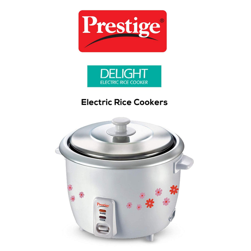 Prestige 1.8 Litres Electric Rice Cooker (PRWO 1.8 Litres)| 2 Aluminium Cooking Pans | Stainless Steel Lid | Grey/White | Cool Touch Handles | Detachable Power Cord | 700- Watt