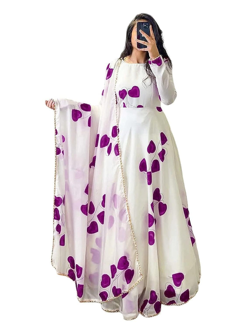 Women's Georgette Printed Gown Maxi Dress Collection Traditional Ethnic Embroidery Long Kurti Party Dresses Western Girls and Women Dress (2XL, Purpel)