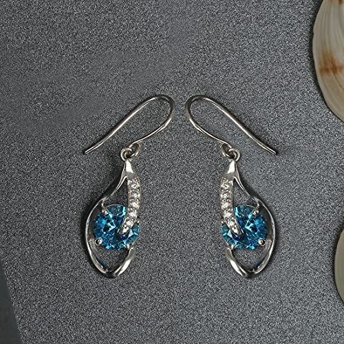 CLARA 925 Sterling Silver Sky Blue Eye Dangler Earrings | Rhodium Plated, Swiss Zirconia | Gift for Women & Girls