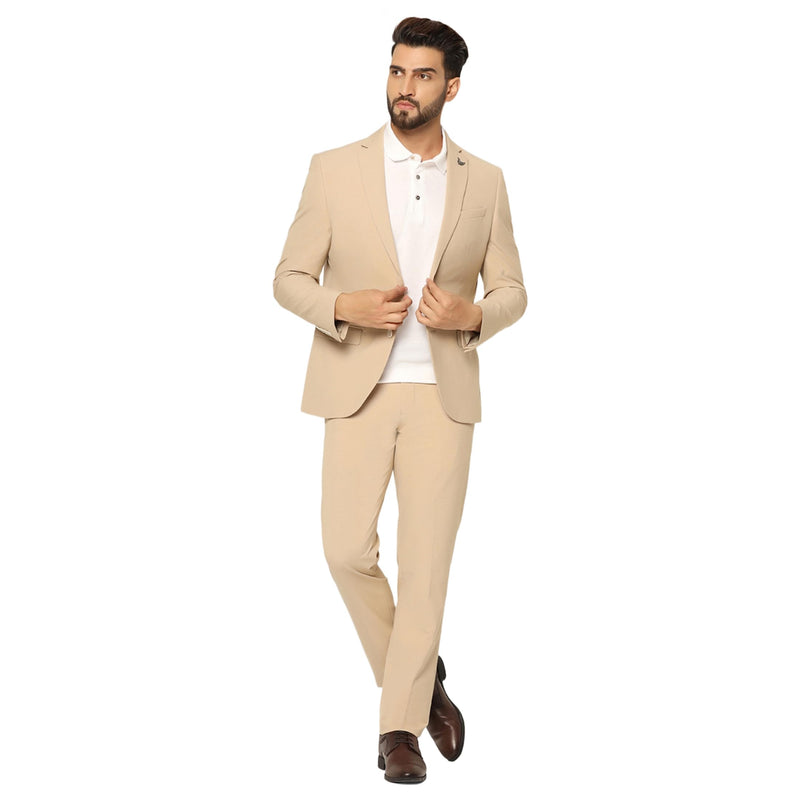 blackberrys Dobby Hybrid Formals Suits Notch Lapel in Slim FIT Beige