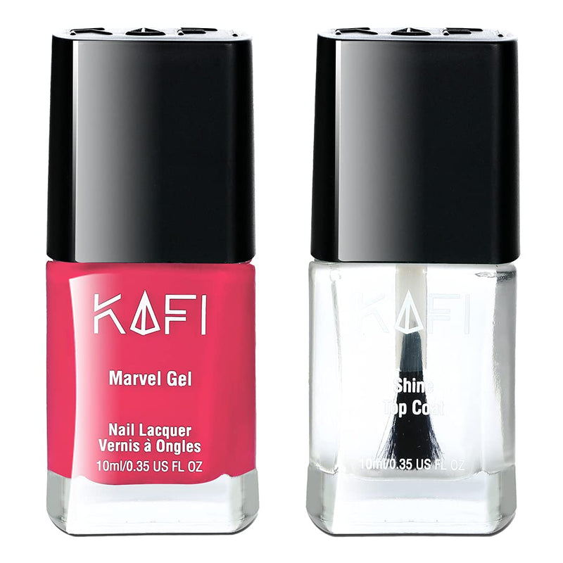 KAFI Gel Effect Nail Polish (Desire Pink) + Protective TOP COAT (Transparent) - Long lasting, Non Toxic, High Shine, Vegan, 10 Free Formula, Salon Pro - Combo Set of 2