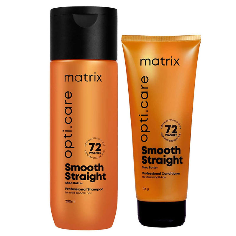Matrix Opti.Care Professional Shampoo and Conditioner Combo for Salon Smooth Straight Hair | Control Frizzy Hair for up to 4 Days | With Shea Butter | No Added Parabens (200 ml + 98 g)