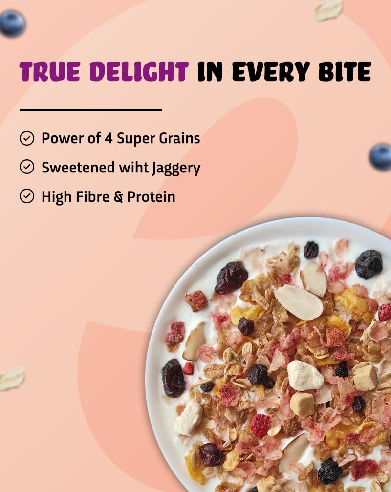 True Elements Muesli Fruity Delight 700gm | Natural Fruits & Nuts | Cereal for Breakfast | Rich In Fibre and Gluten Free Muesli