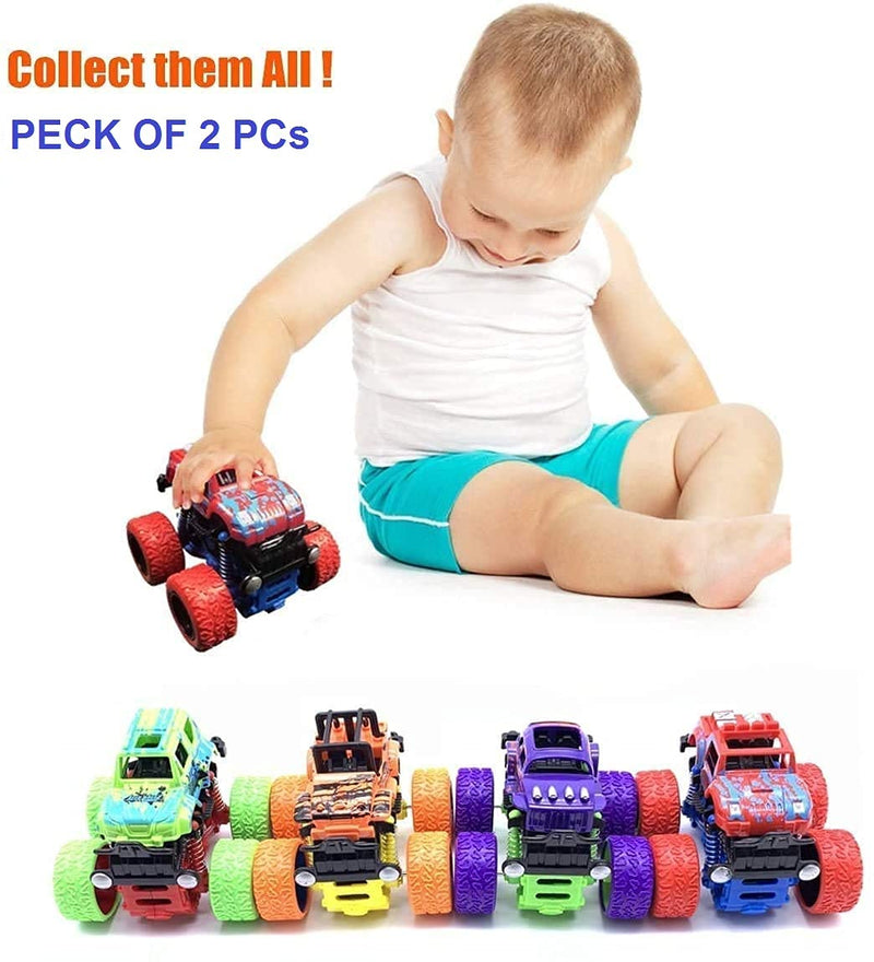 Supreme Deals Mini Monster Truck Friction Powered Cars Toys, 360 Degree Stunt 4wd Cars Push go Truck for Toddlers Kids Gift ( Pack of 2 Car ) ( Multi-Color )